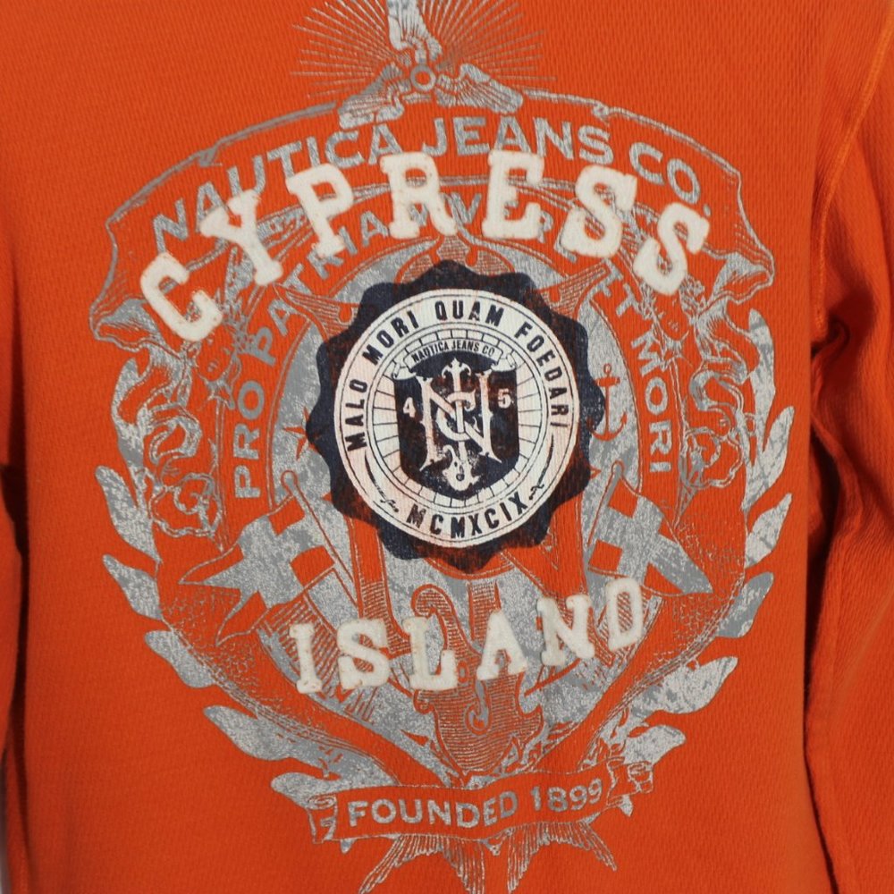 NAUTICA JEANS CO. Orange Thermal Shirt Size Large Long Sleeve Crew Neck Embossed - Picture 7 of 10